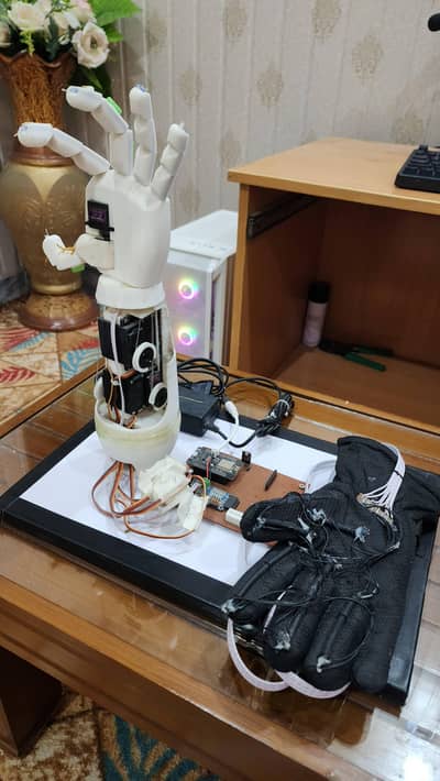 DIY ESP8266 Flex Sensor Controlled 3D Robotic Arm Hand Project