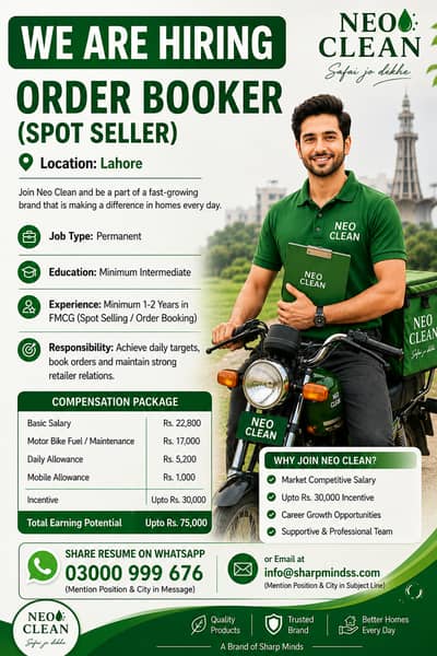 Order Booker (Spot Seller) Required- Lahore