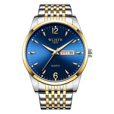 Men's Black Quartz Watch with LED Display & Stainless Steel Belt