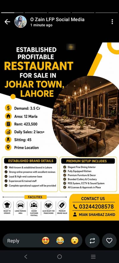 Restaurant for Sale in Gulberg, Lahore