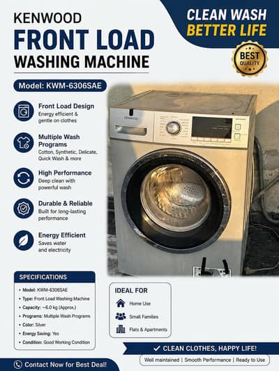 Kenwood Front Load Washing Machine (Washer + Spinner) for Sale
