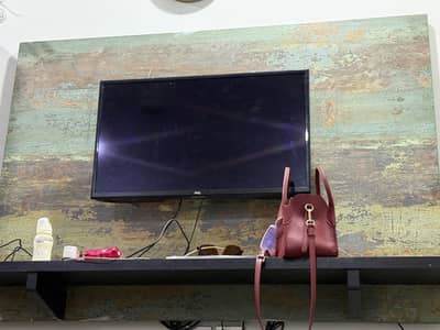 Modern Media Wall with Floating Shelf & LED Strip Light