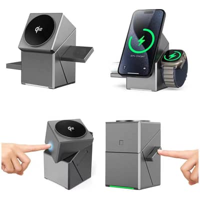 3 in 1 Magnetic Auto Rotation Wireless Charger – 15W Fast Charging