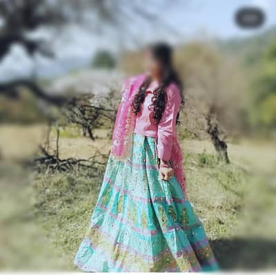 Raw silk Lehnga with net dupatta