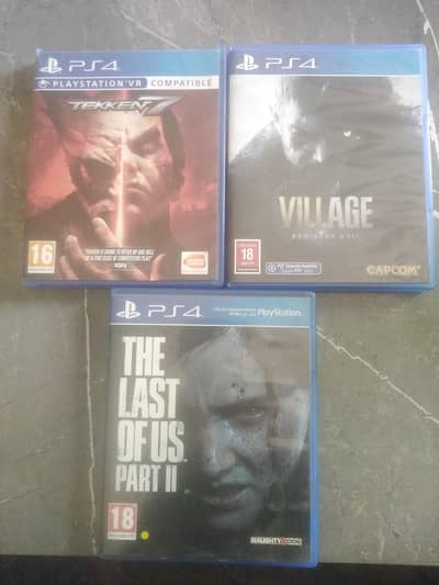 3 PS4 games, The Last of Us part 2, Resident Evil Village, Takken 7.