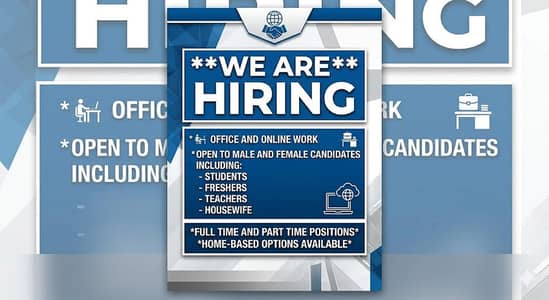 hiring for office males and females in Lahore