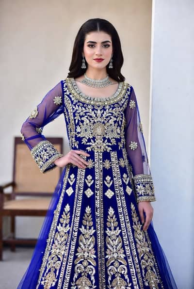 Blue Heavy Embroidered Maxi Wedding/Party Wear Dress / Formal wear