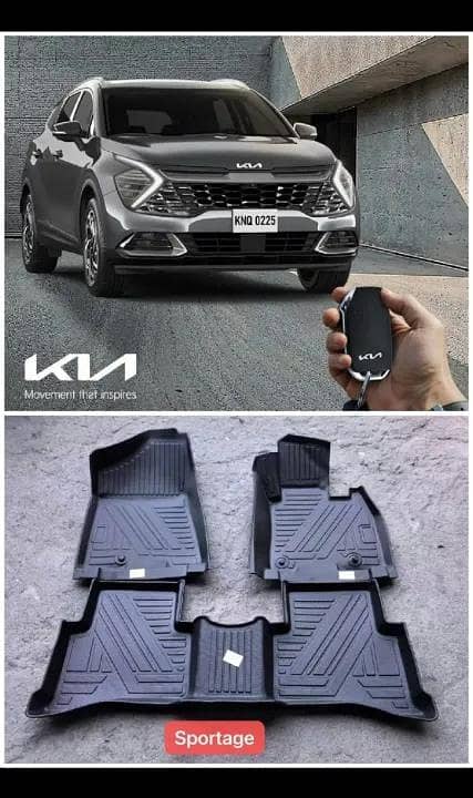 Kia Sportage L New TPE Rubber Floor Mats Tray Type Imported Premium Quality 3 Pcs Set Waterproof Washable Non Slip Mats