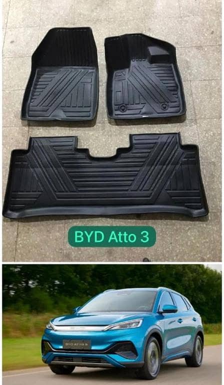 BYD Atto 3 TPE Floor Mats Tray Type Imported Premium Quality 3 Pcs Set Waterproof and Washable