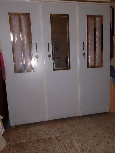  3 Door White & Golden Wardrobe for Sale 