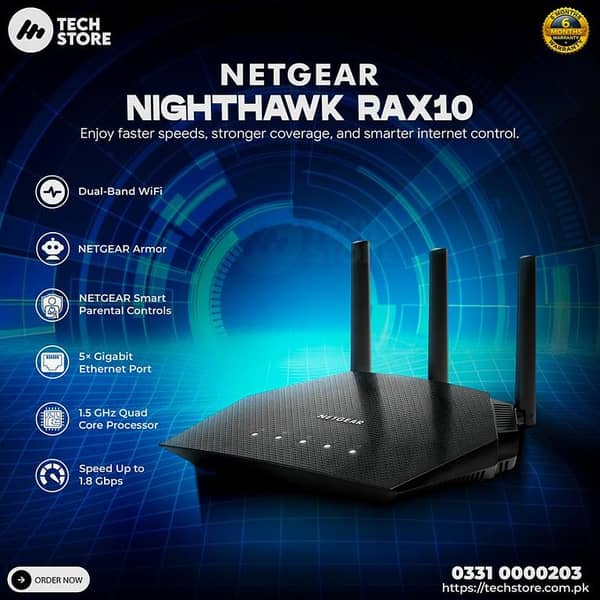 Netgear Router RAX10 - 4-Stream AX1800 WiFi 6 Router In Pakistan (Pre-Owned)