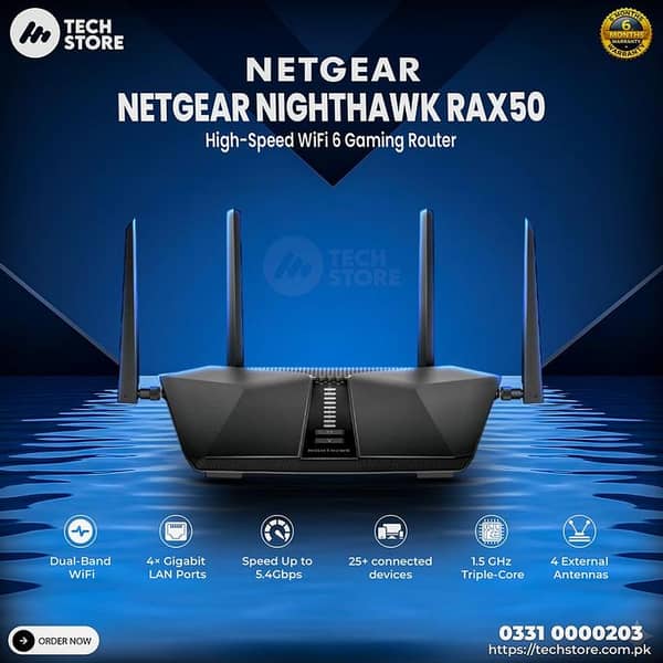 Netgear Router Rax50 AX6 6-Stream AX5400 WiFi Router In Pakistan | Renewed