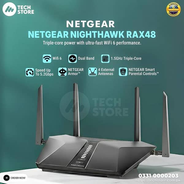 Netgear Router RAX48 - Nighthawk AX6 6-Stream AX5200 WiFi 6 Router In Pakistan (Pre-Owned)