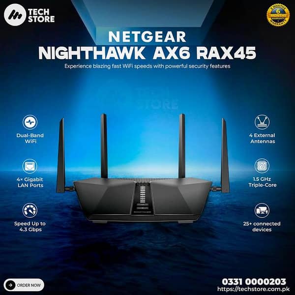 Netgear Router RAX45 - Nighthawk AX6 6-Stream AX4300 WiFi Gaming Router In Pakistan (Pre_Owned)