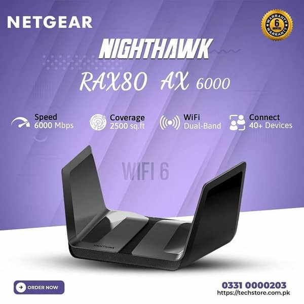 Netgear Router Rax80 AX8 8-Stream AX6000 WiFi 6 Gaming Router In Pakitan (Pre-Owned)