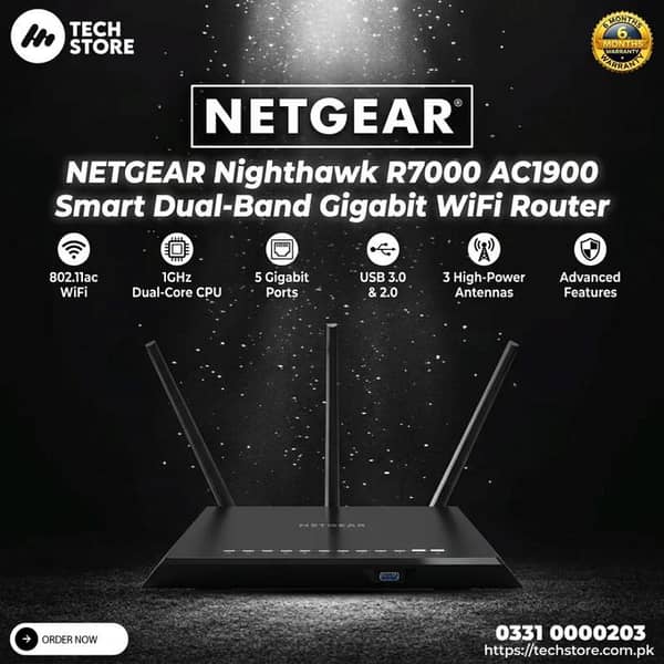 Netgear Router R7000 - Nighthawk AC1900 Smart WiFi Dual Band Gigabit Router In Pakistan (Pre-Owned)