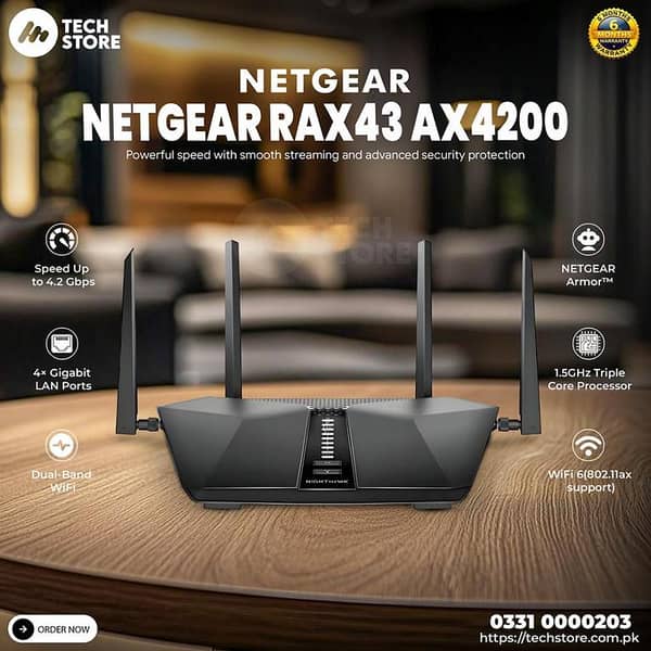Netgear Router Rax43 AX4200 Nighthawk 5-Stream Dual-Band WiFi 6 Router In Pakistan (pre-Owned)