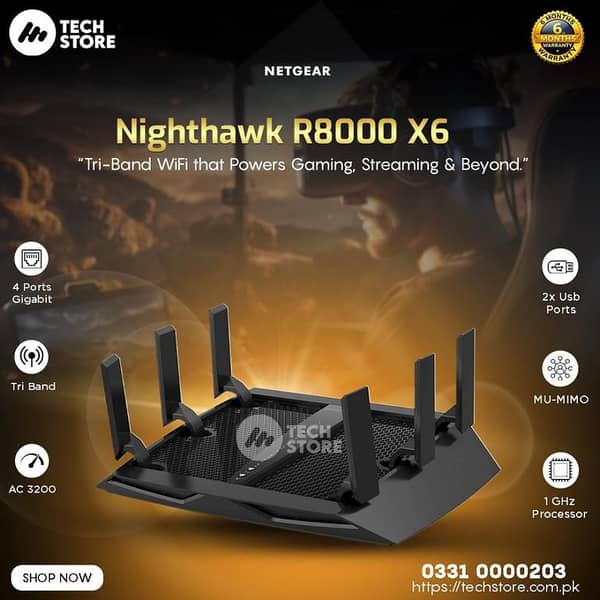 Netgear Router X6-AC3200 Tri-Band WiFi Gigabit Router For Gaming In Pakistan (Pre-Owned)