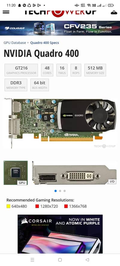 Nvidia Quadro 512mb vga card for sale