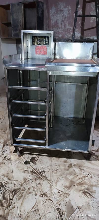 Stainless Steel Hot plate or Roll Paratha Counter Trolley on Wheel