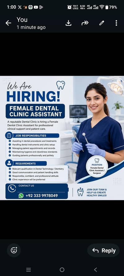 Female Dental Clinic Assistant Required || Female Jobs (Office)