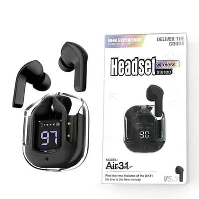 wireless Air31 airbuds with bass and digital display