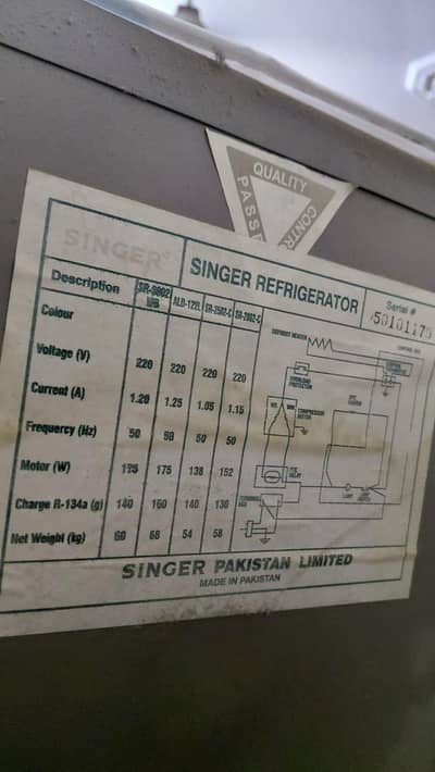 singer  refrigerator working condition