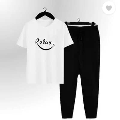 Men Cotton Printed Track Suit White Black Medium to XL