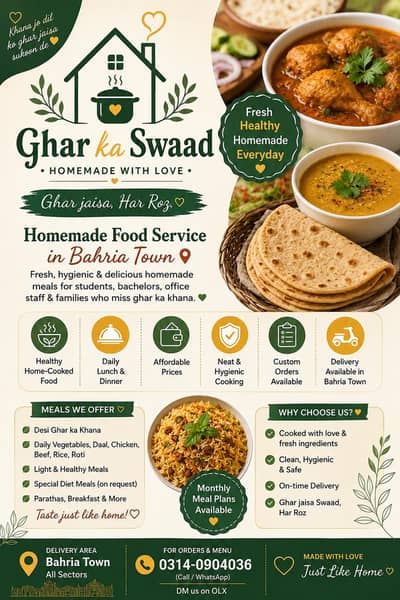 HOME MADE FOOD AVAILABLE.
