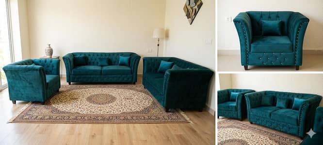 Premium Deep Kayi Green Velvet 7-Seater Sofa Set for Sale