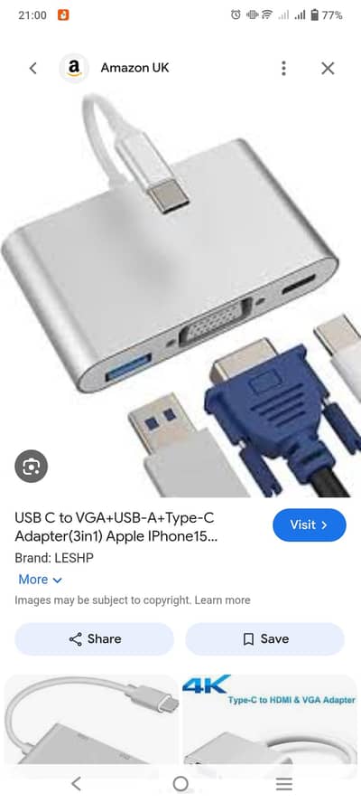 USB C to VGA +USB-A+ type C