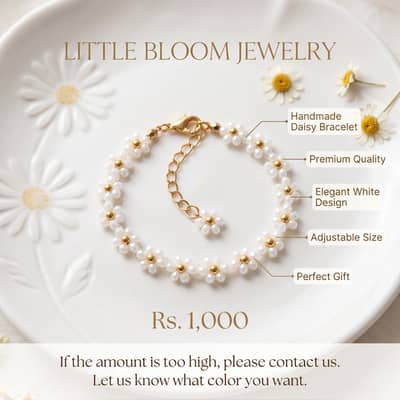 Premium Handmade White Daisy Bead Bracelet – Elegant Adjustable Fashi