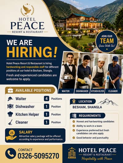 Restaurant Jobs | Waiter, Dishwasher, Kitchen Helper | Besham Shangla