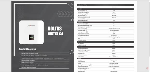Voltas 15KTLX-G4 Three Phase On grid Inverter