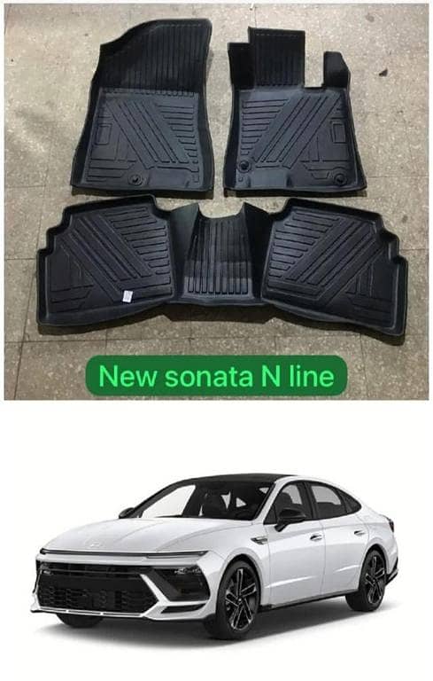 Hyundai Sonata N Line TPE Floor Mats Tray Type Imported Premium Quality 3 Pcs Set Waterproof and Washable