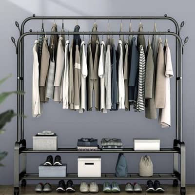 Double Pole Cloth Hanger Stand With Double Shoe Rack 03020062817