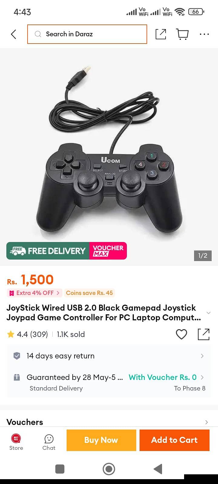 PS3PC Compatible Game Controller with Thumb Grips 4