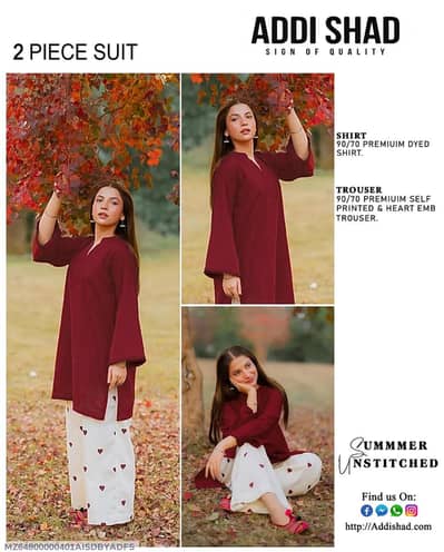 Women Maroon Lawn 2-Piece Unstitched Suit Eid Party Wear