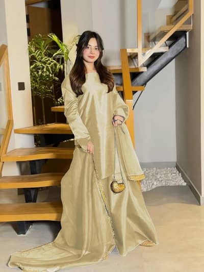 Eid collection long  flare sharara & lace dupata set3pcs. . .