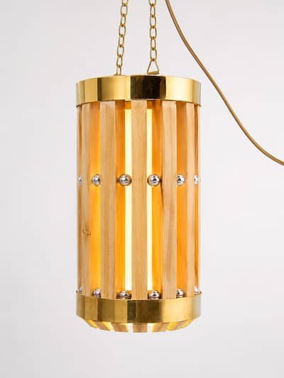  Handmade Wooden Hanging Lamp for Sale 
