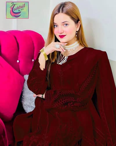 Mahroon Embroidered organza 3pice set For EiD collection