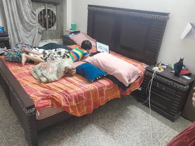 bed with side tables ,dressing,show case fridge