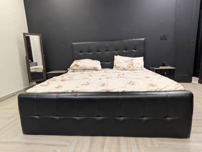 luxury black leather bed