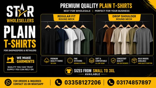 Premium Plain T-Shirts Wholesale | Regular Fit & Drop Shoulder