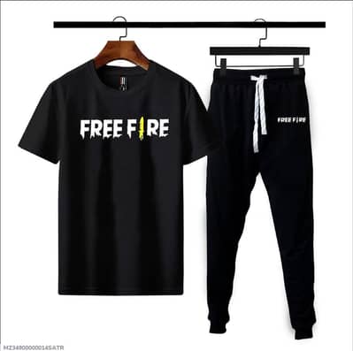 Men Black Free fire co-ord Set polyster summer wear