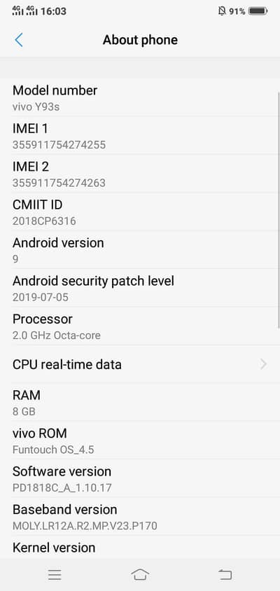 Vivo Y93s 8GB RAM PTA Approved With Box