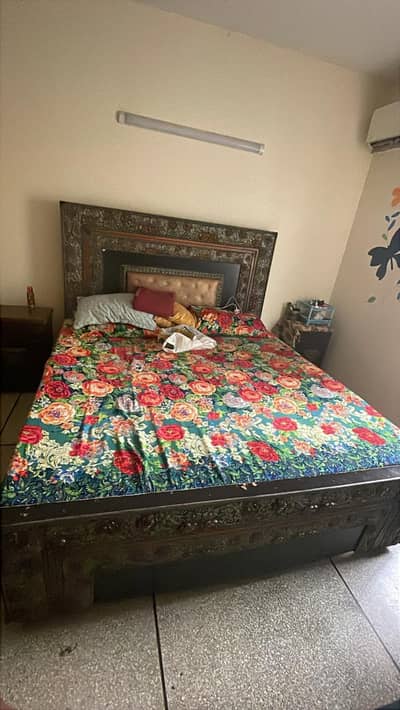 King size Bed without mattress and 2 side tables