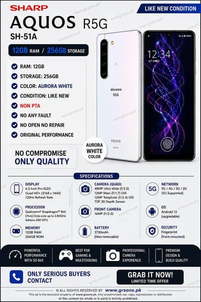 12 / 256 Sharp aquos R5G, SH-51A