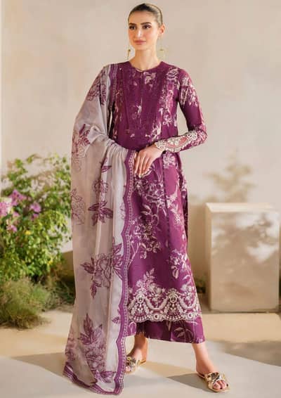 3Pc Unstiched women's Lawn embroidered Dresses