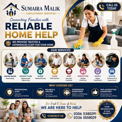 Maids / House Maids / cook / Nanny , chef / Baby Sitter maid available